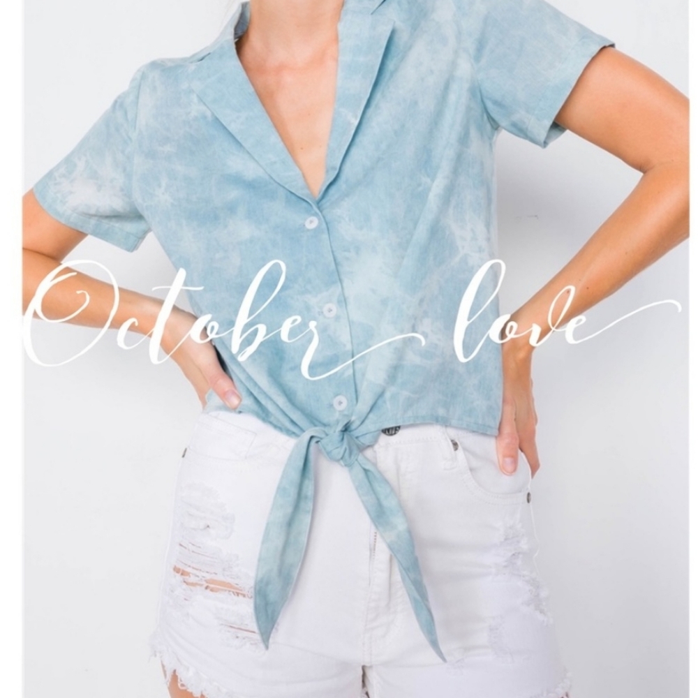 October Love Sky Blue Tie-Dye Crop Top